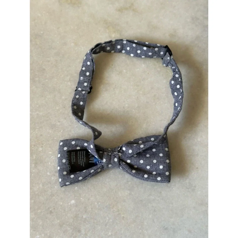 H&M Divided Men's Adjustable Blue Gray Cotton Polka Dot Bow Tie Derby Classic
